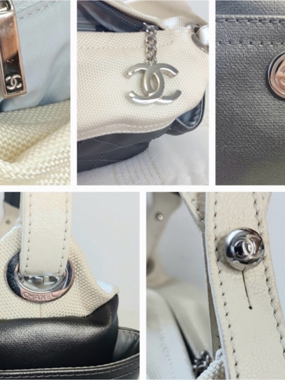 CHANEL Metallic Silver and Cream Quilted Leather Shoulder Bag &
CHANEL EARRINGS - Picture 6 of 13